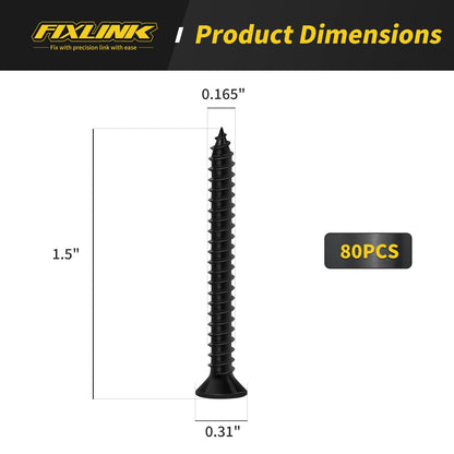 Wood Screws, FIXLINK Premium Flat Head Phillips Black Wood Screws Self Tapping Electrophoresis Used in Indoor Furniture, Woodworking