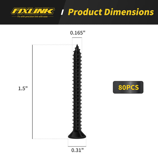 Wood Screws 1-1/2 Inch, 80 PCS FIXLINK Premium Flat Head Phillips Black Wood Screws, Self Tapping Electrophoresis Used in Indoor Furniture, Woodworking (#8 x 1-1/2")