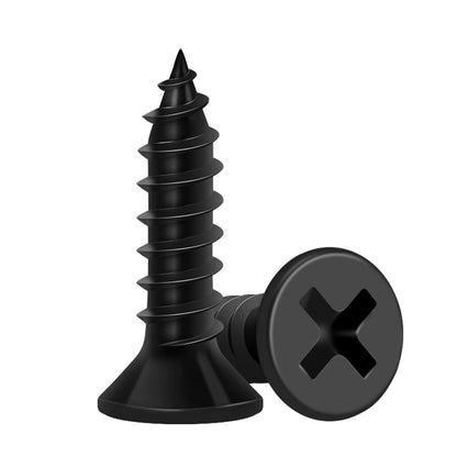 Wood Screws 5/8 Inch, 100 PCS FIXLINK Premium Flat Head Phillips Black Wood Screws, Self Tapping Electrophoresis Used in Indoor Furniture, Woodworking (#6 x 5/8")