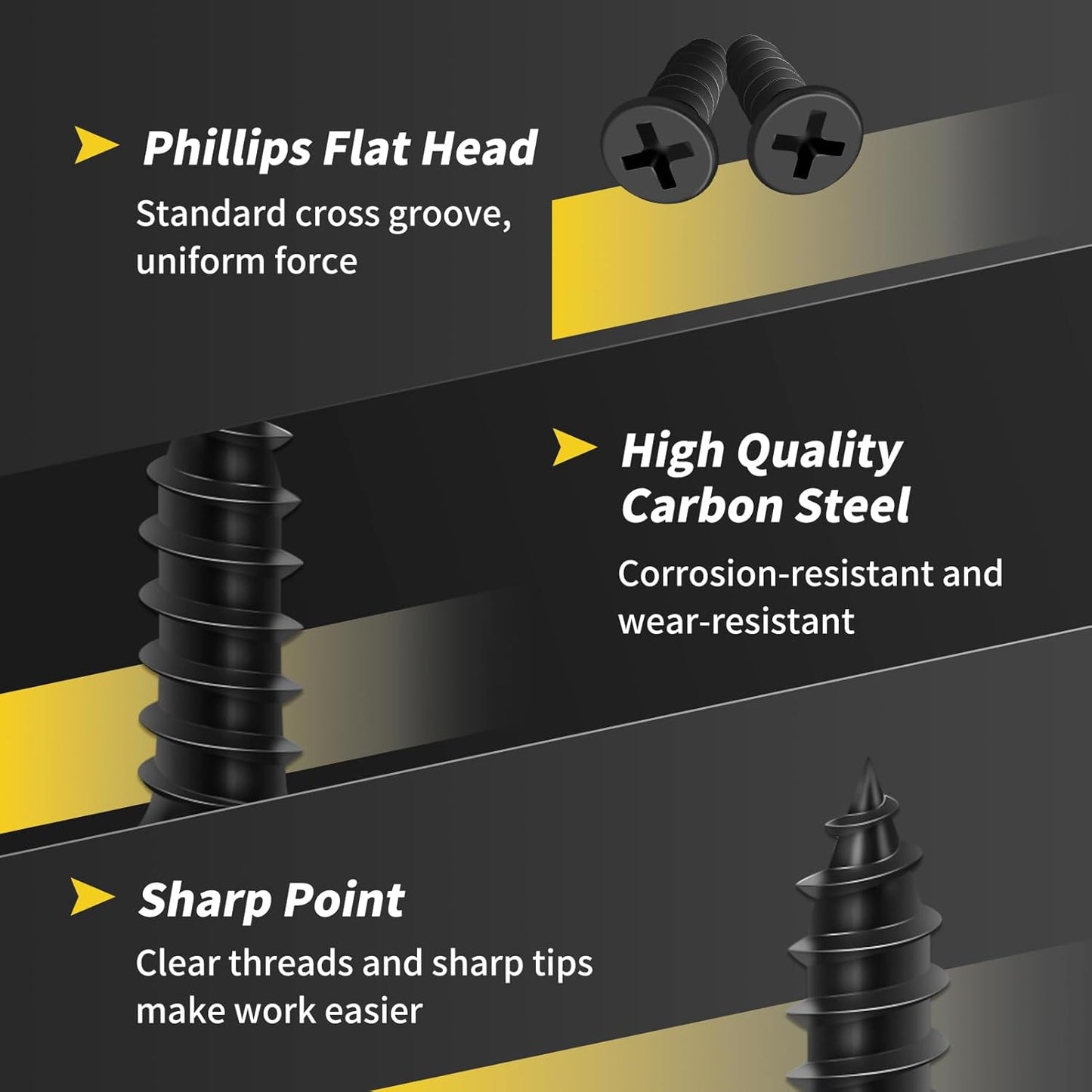 Wood Screws 5/8 Inch, 100 PCS FIXLINK Premium Flat Head Phillips Black Wood Screws, Self Tapping Electrophoresis Used in Indoor Furniture, Woodworking (#6 x 5/8")