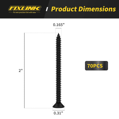 Wood Screws 2 Inch, 70 PCS FIXLINK Premium Flat Head Phillips Black Wood Screws, Self Tapping Electrophoresis Used in Indoor Furniture, Woodworking (#8 x 2)