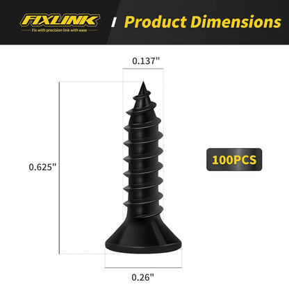 Wood Screws 5/8 Inch, 100 PCS FIXLINK Premium Flat Head Phillips Black Wood Screws, Self Tapping Electrophoresis Used in Indoor Furniture, Woodworking (#6 x 5/8")