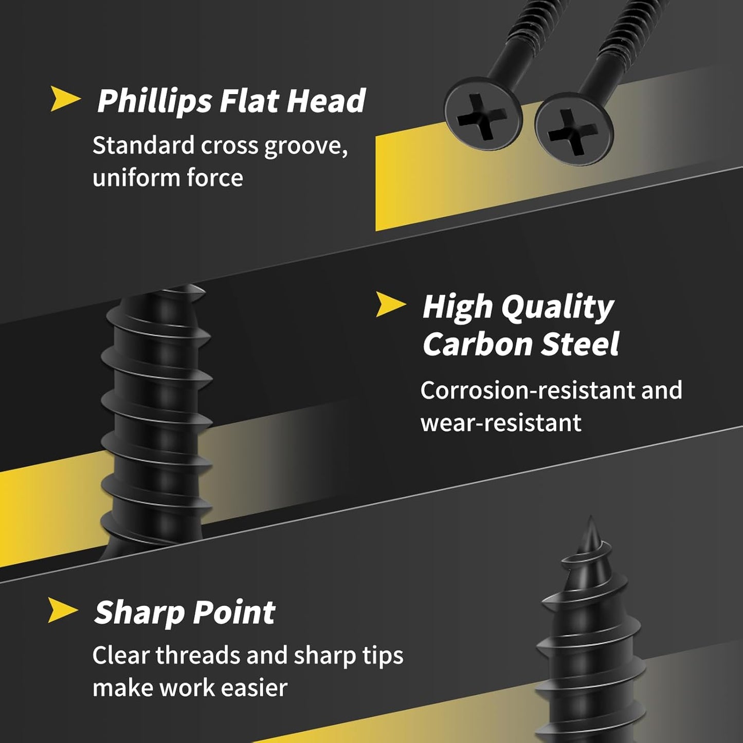 Wood Screws 2-1/2 Inch, 55 PCS FIXLINK Premium Flat Head Phillips Black Wood Screws, Self Tapping Electrophoresis Used in Indoor Furniture, Woodworking (#8 x 2-1/2")