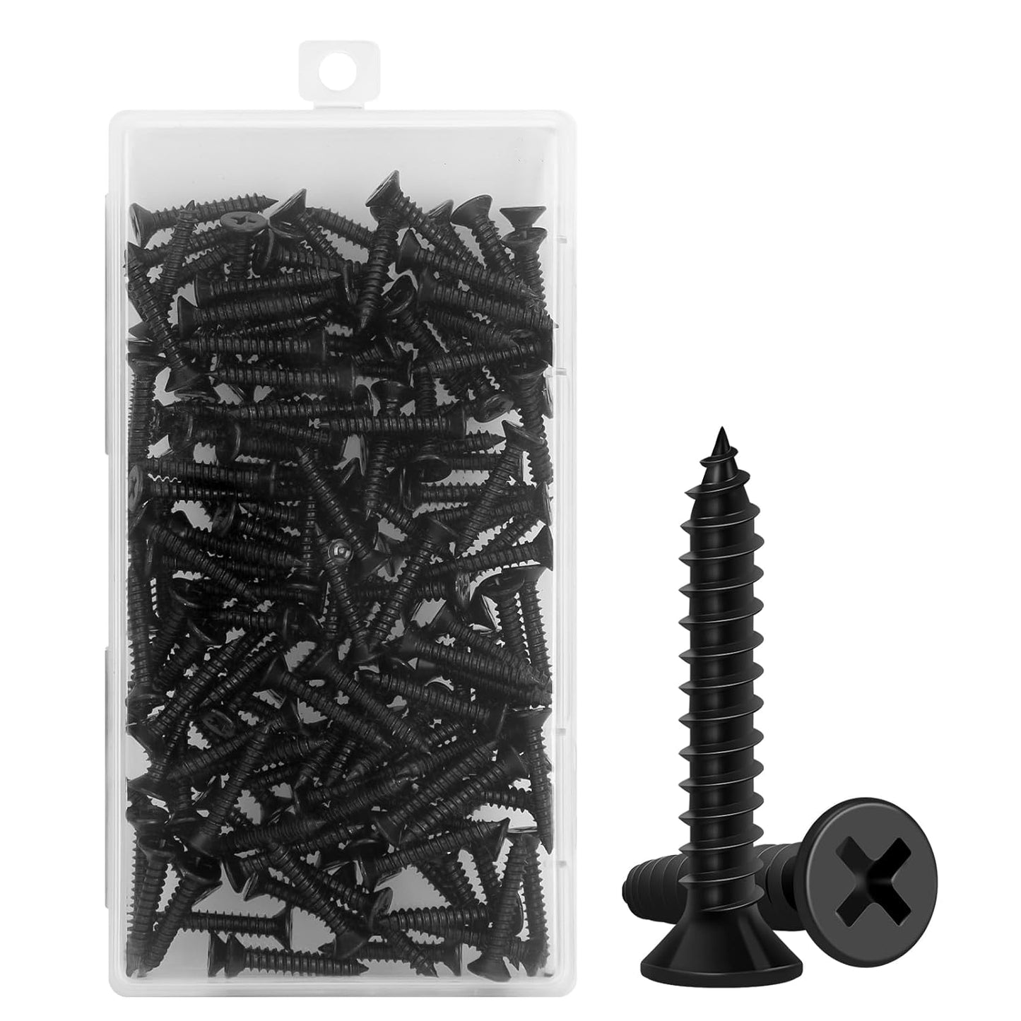 Wood Screws 1 Inch, 130 PCS FIXLINK Premium Flat Head Phillips Black Wood Screws, Self Tapping Electrophoresis Used in Indoor Furniture, Woodworking (#8 x 1)