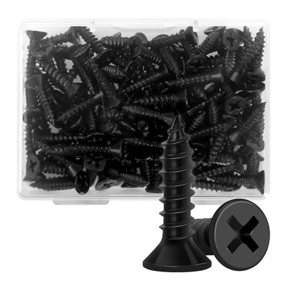 Wood Screws 5/8 Inch, 100 PCS FIXLINK Premium Flat Head Phillips Black Wood Screws, Self Tapping Electrophoresis Used in Indoor Furniture, Woodworking (#6 x 5/8")