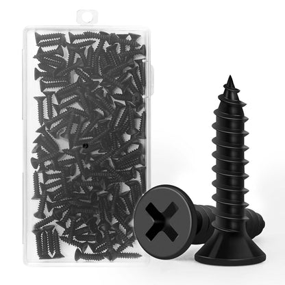 Wood Screws 3/4 Inch, FIXLINK Premium Flat Head Phillips Black Wood Screws 120 PCS, Self Tapping Electrophoresis Used in Indoor Furniture, Woodworking (#8 x 3/4")