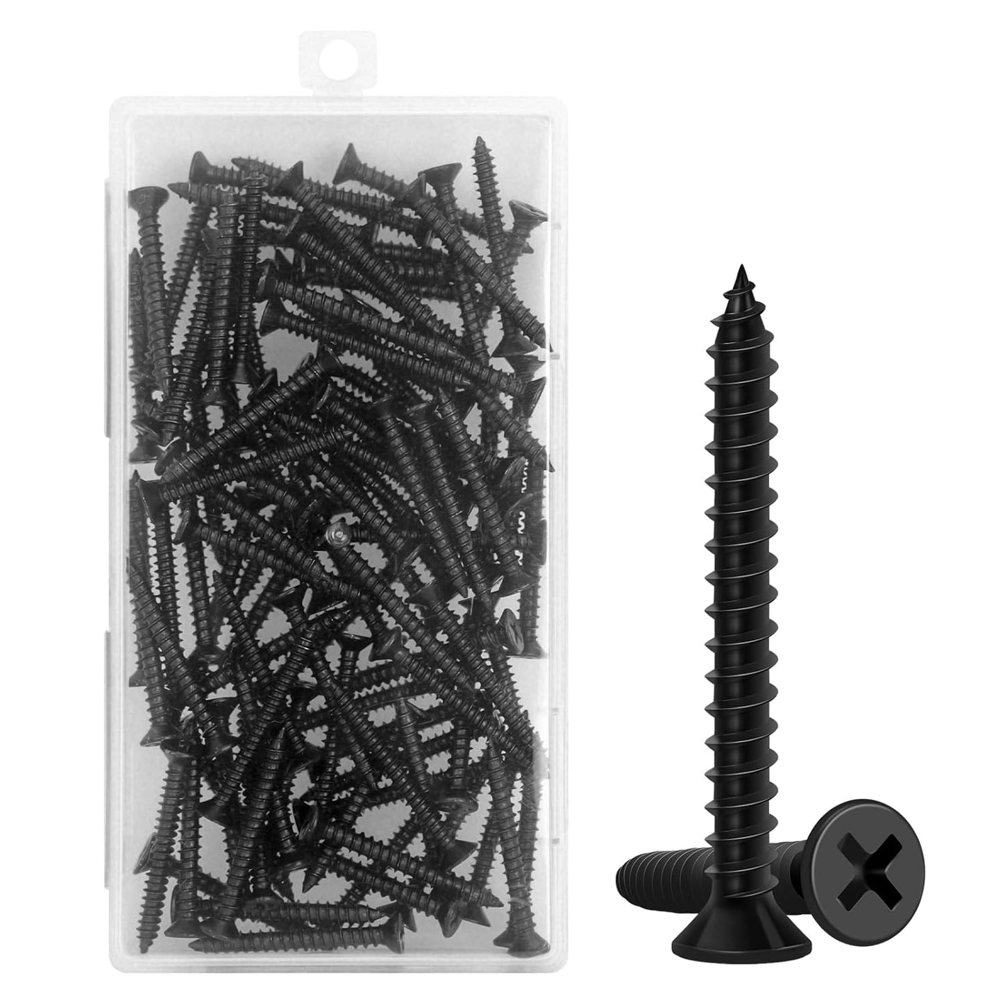 Wood Screws 1-1/2 Inch, 80 PCS FIXLINK Premium Flat Head Phillips Black Wood Screws, Self Tapping Electrophoresis Used in Indoor Furniture, Woodworking (#8 x 1-1/2")