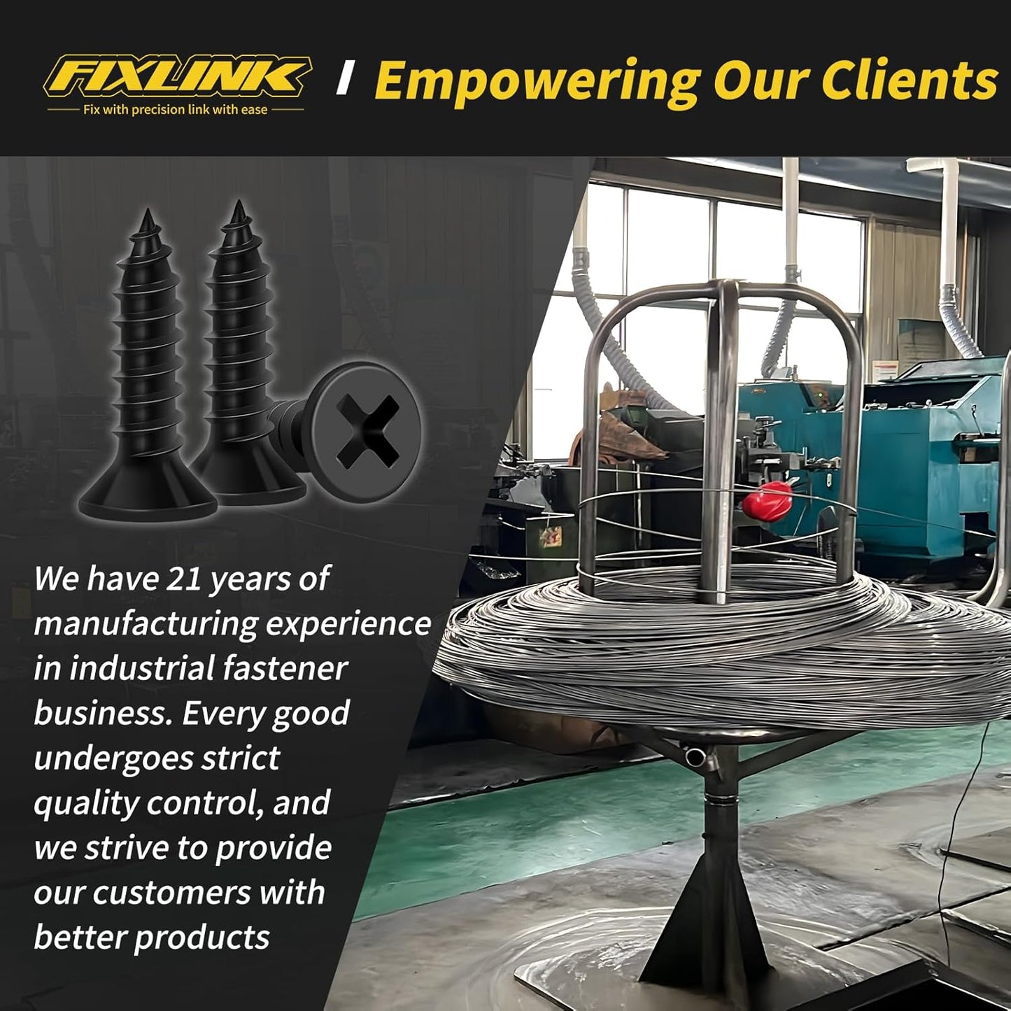 Wood Screws 5/8 Inch, 100 PCS FIXLINK Premium Flat Head Phillips Black Wood Screws, Self Tapping Electrophoresis Used in Indoor Furniture, Woodworking (#6 x 5/8")